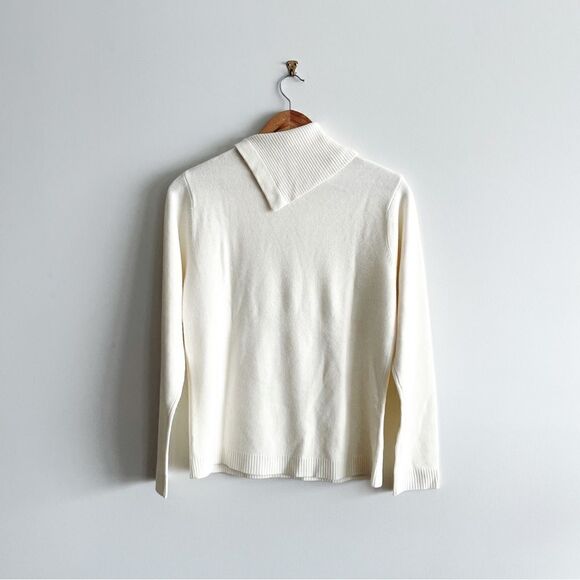 Carroll Reed Sweater Cream Side Collar Cable Detail Women's M Long Sleeved - Picture 2 of 6